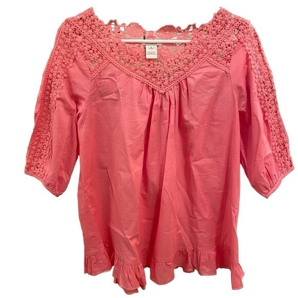Sundance Tunic Womens S Pink Peasant Prairie Boho Top Ruffle Hem Crochet Lace - Picture 1 of 5
